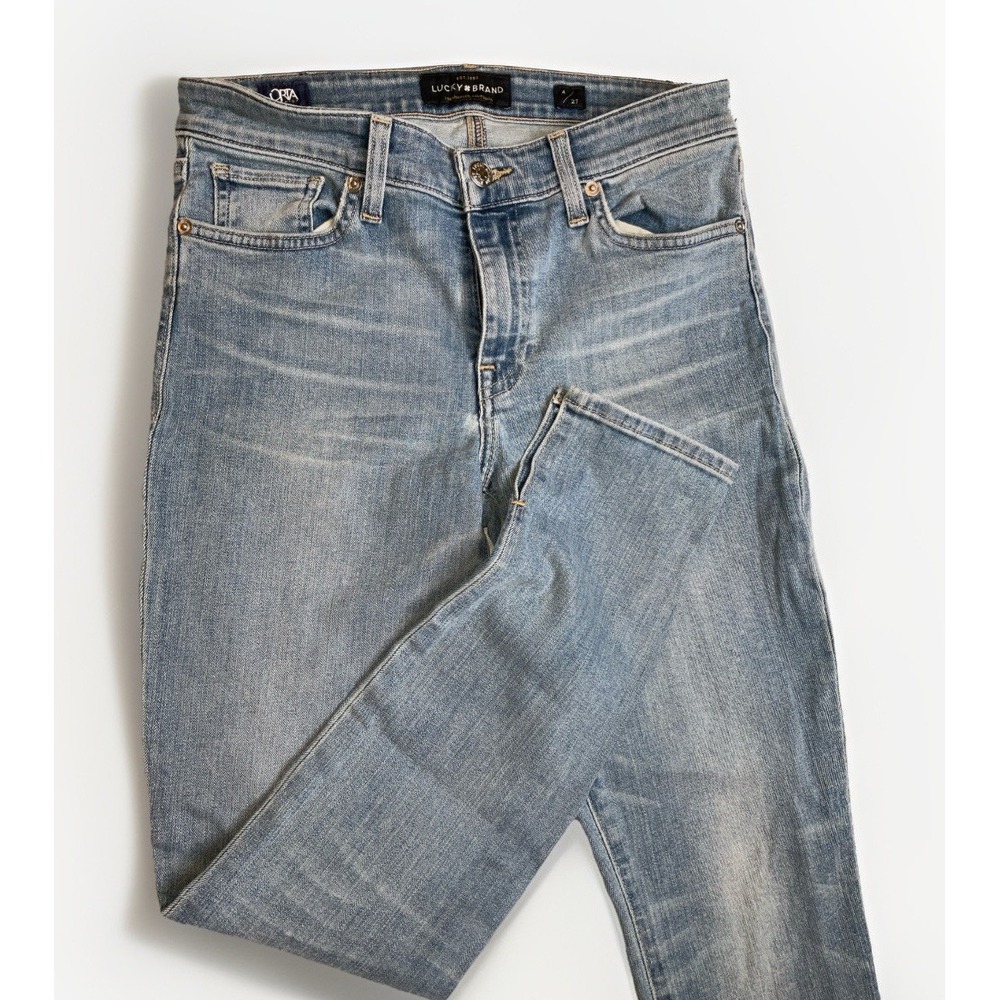 Lucky Brand Skinny‎ Jeans Orta Premium Size 4 Slit Ankle  Light Blue Whiskering